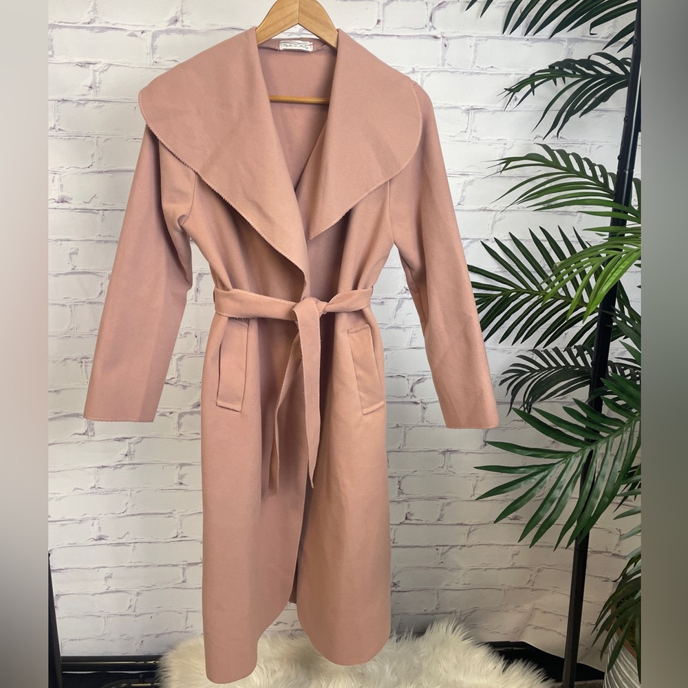 Relaxed Shawl Collar Wrap Coat in Blush Pink